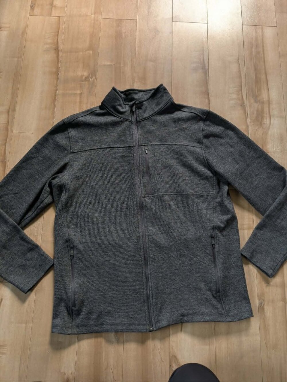 Wool & Prince Merino Wool Full Zip Jacket Gray Large Performance Sweater Zip Up